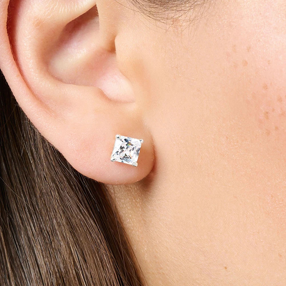 Orange Princess-Cut Zircon Stud Earrings