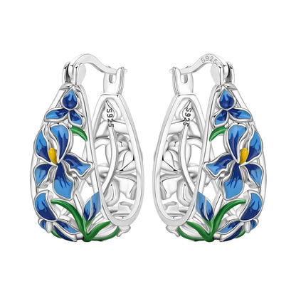Purple Iris S925 Hoop Earrings