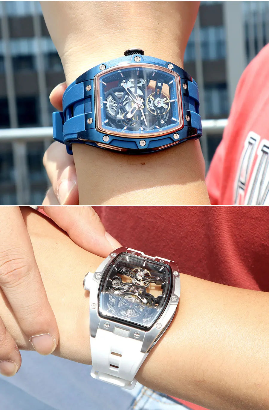 MEGIR 2242 Blue Skeleton Automatic Watch