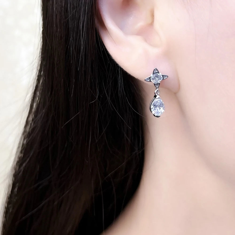 Black Drop Sterling Silver Stud Earrings