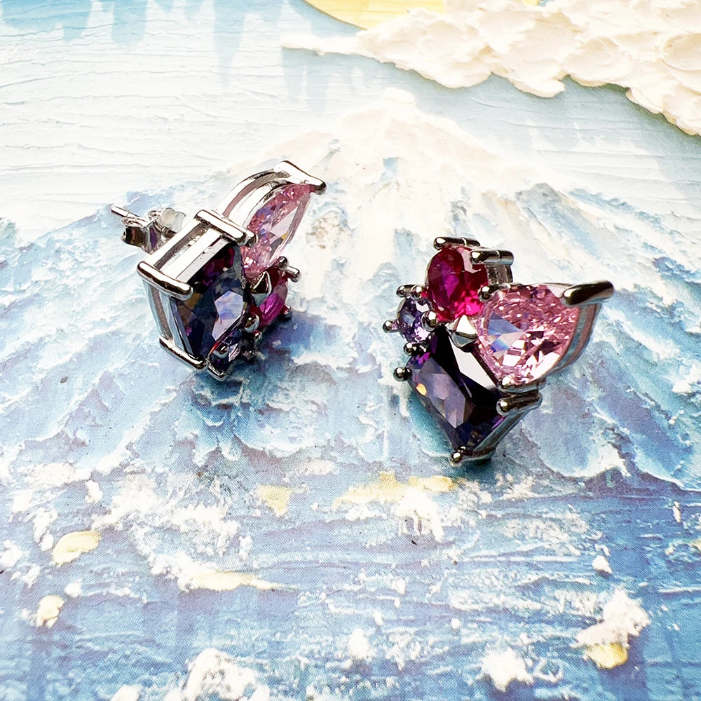 Pink & Violet Zircon Stud Earrings