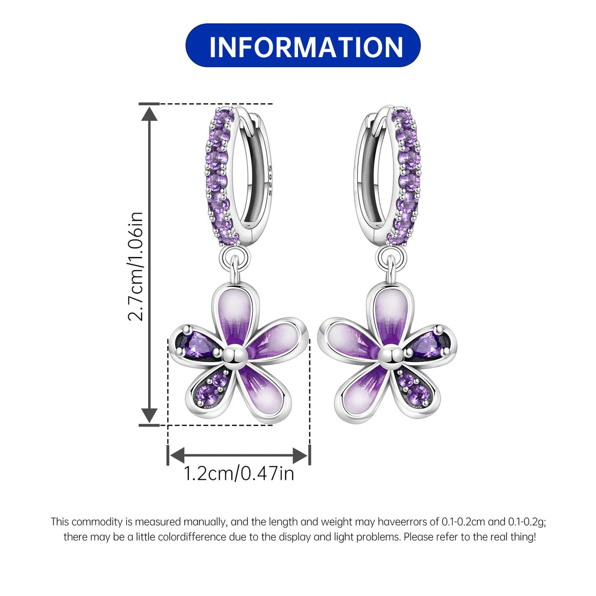 Purple Clover Sterling Silver Drop Earrings