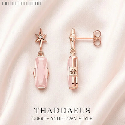 Rose Gold Star Pink Zircon Earrings