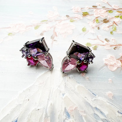 Pink & Violet Zircon Stud Earrings