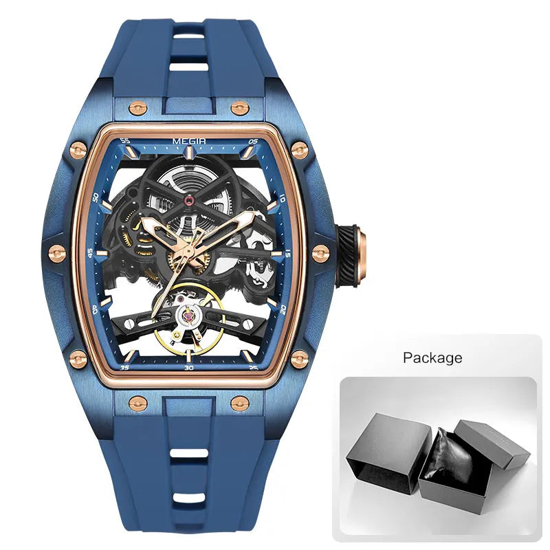 MEGIR 2242 Blue Skeleton Automatic Watch