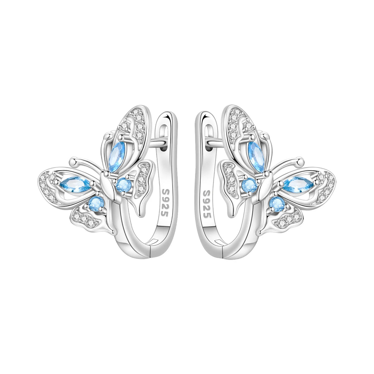 Blue Butterfly Sterling Silver Drop Earrings