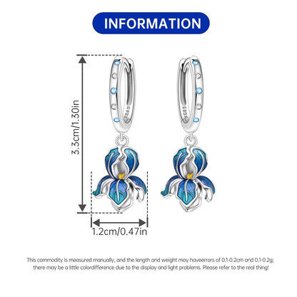 Iris Flower Sterling Silver Drop Earrings