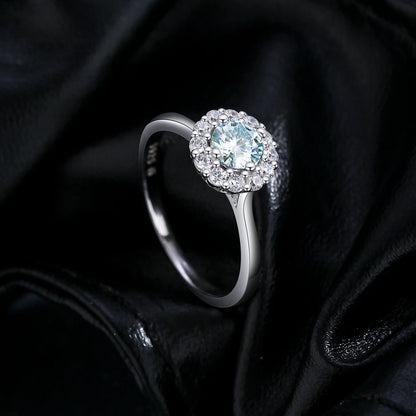 Teal Halo Moissanite Ring