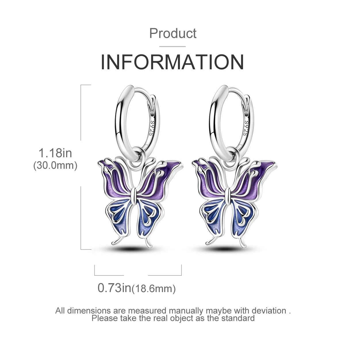 Blue Butterfly Sterling Silver Drop Earrings
