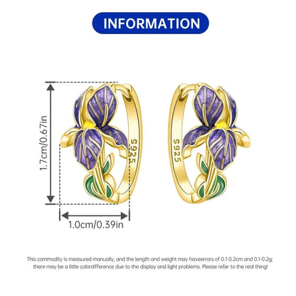 Purple Iris S925 Hoop Earrings