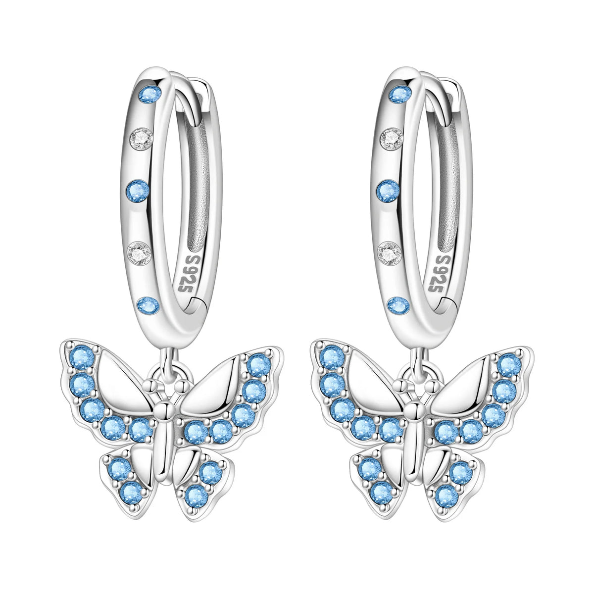 Blue Butterfly Sterling Silver Drop Earrings