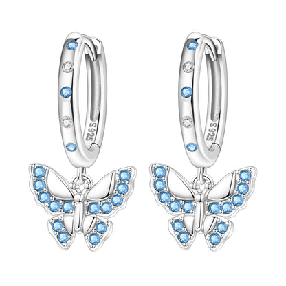 Blue Butterfly Sterling Silver Drop Earrings