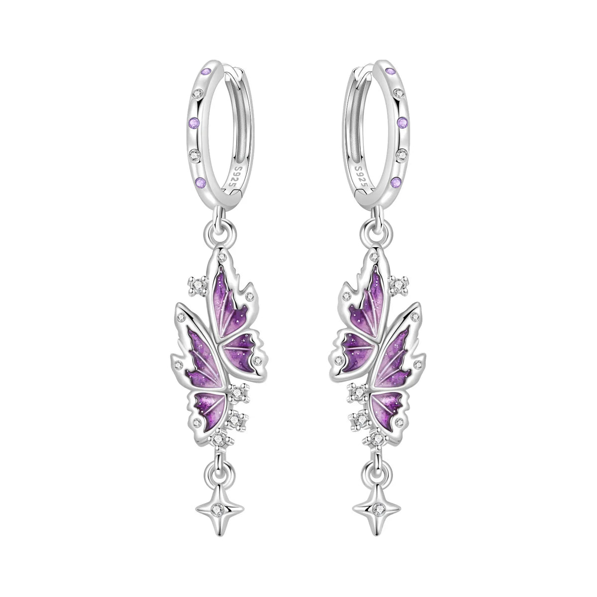 Blue Butterfly Sterling Silver Drop Earrings