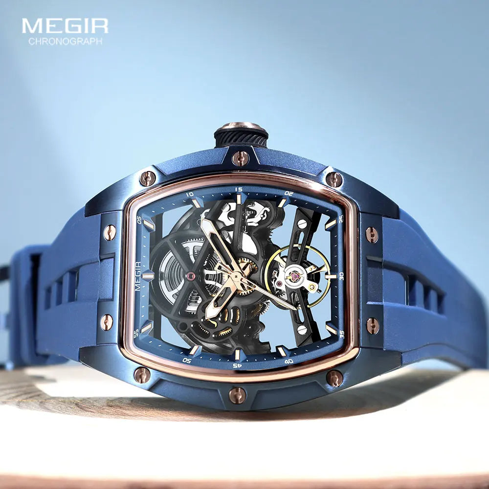 MEGIR 2242 Blue Skeleton Automatic Watch