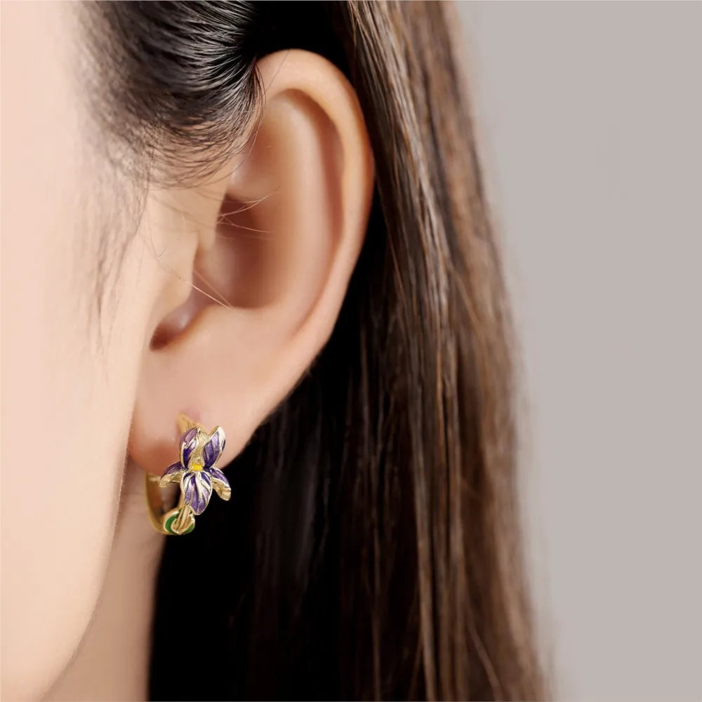 Purple Iris S925 Hoop Earrings