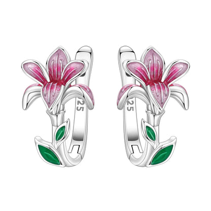 Purple Iris S925 Hoop Earrings