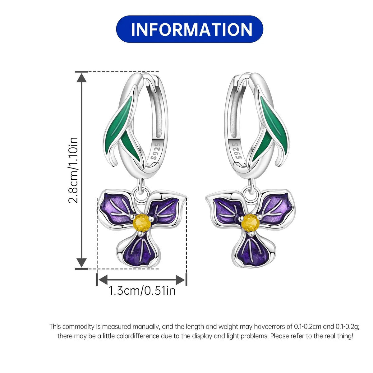 Iris Flower Sterling Silver Drop Earrings