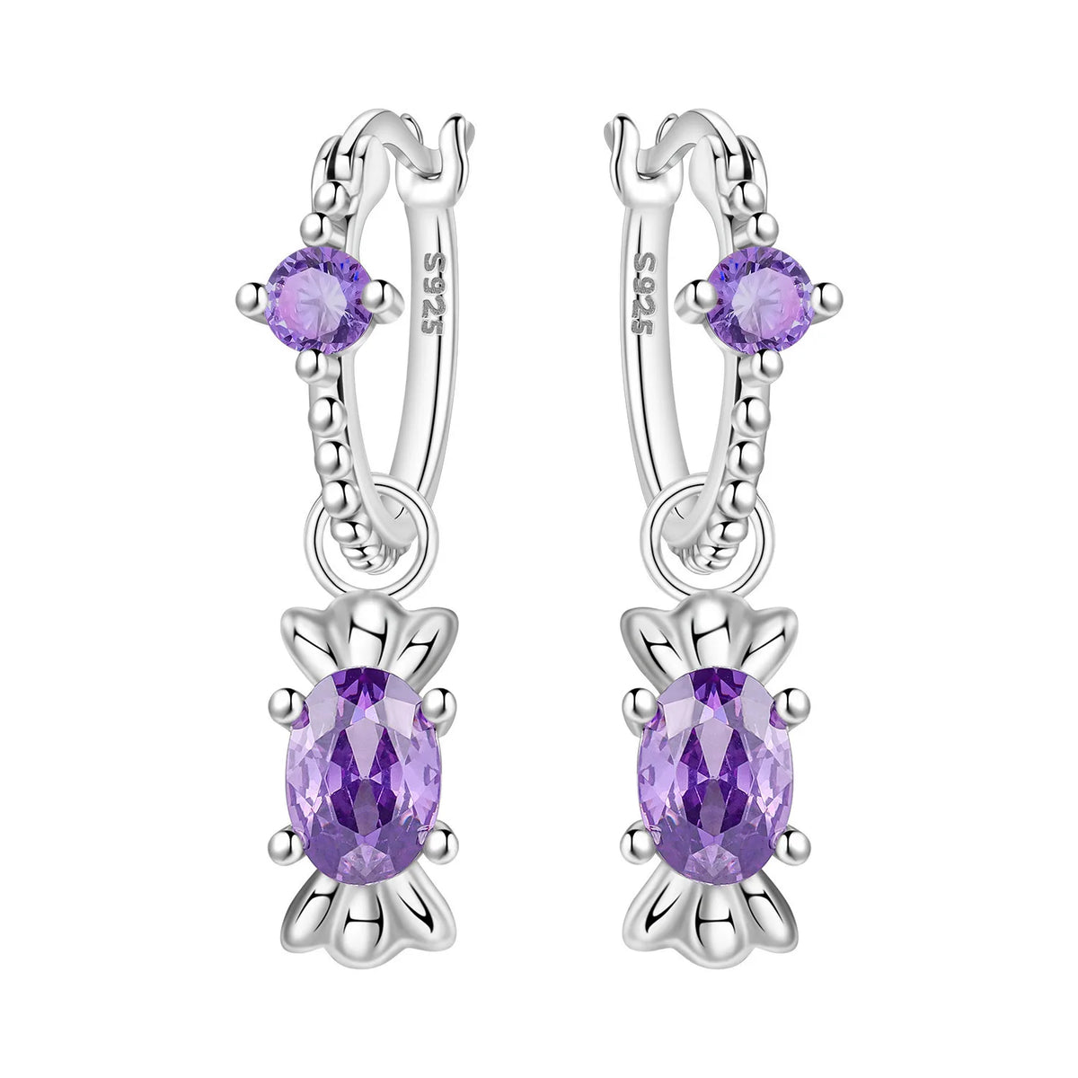 Purple Clover Sterling Silver Drop Earrings
