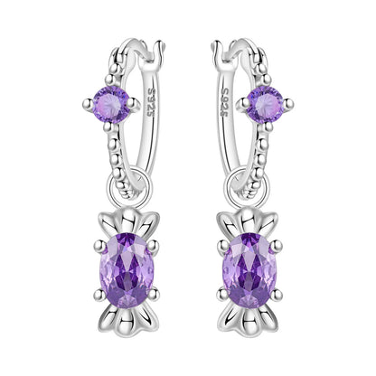 Purple Clover Sterling Silver Drop Earrings