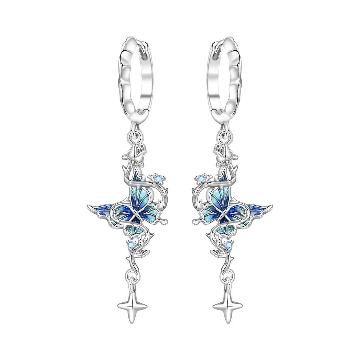 Blue Butterfly Sterling Silver Drop Earrings