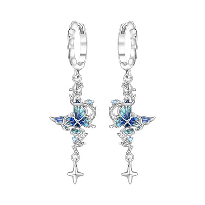 Blue Butterfly Sterling Silver Drop Earrings