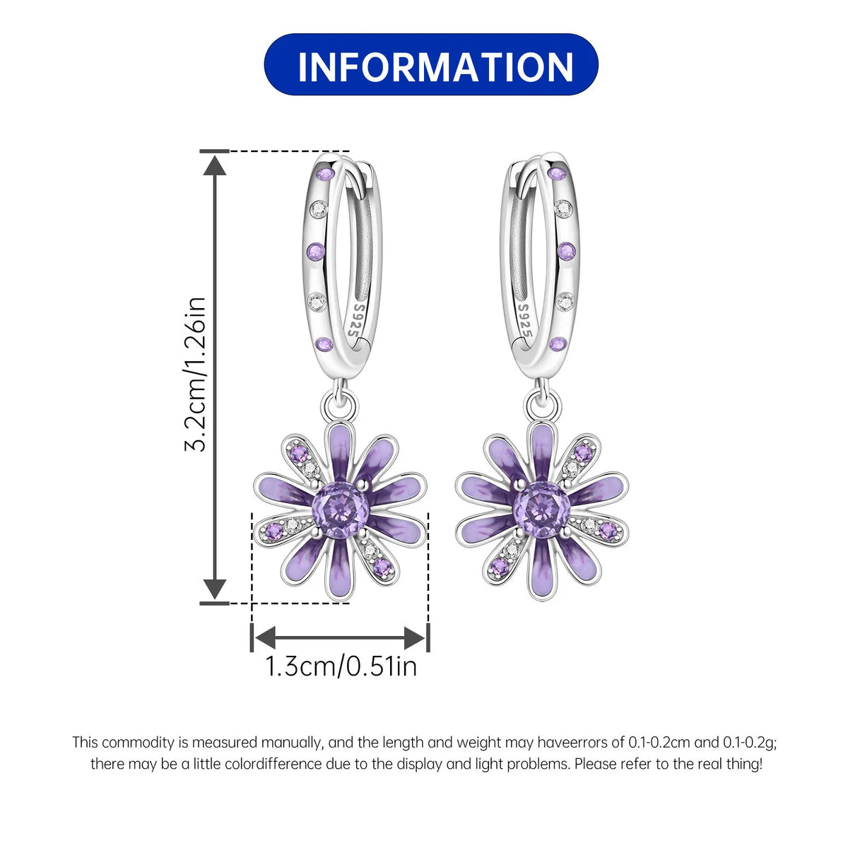Iris Flower Sterling Silver Drop Earrings