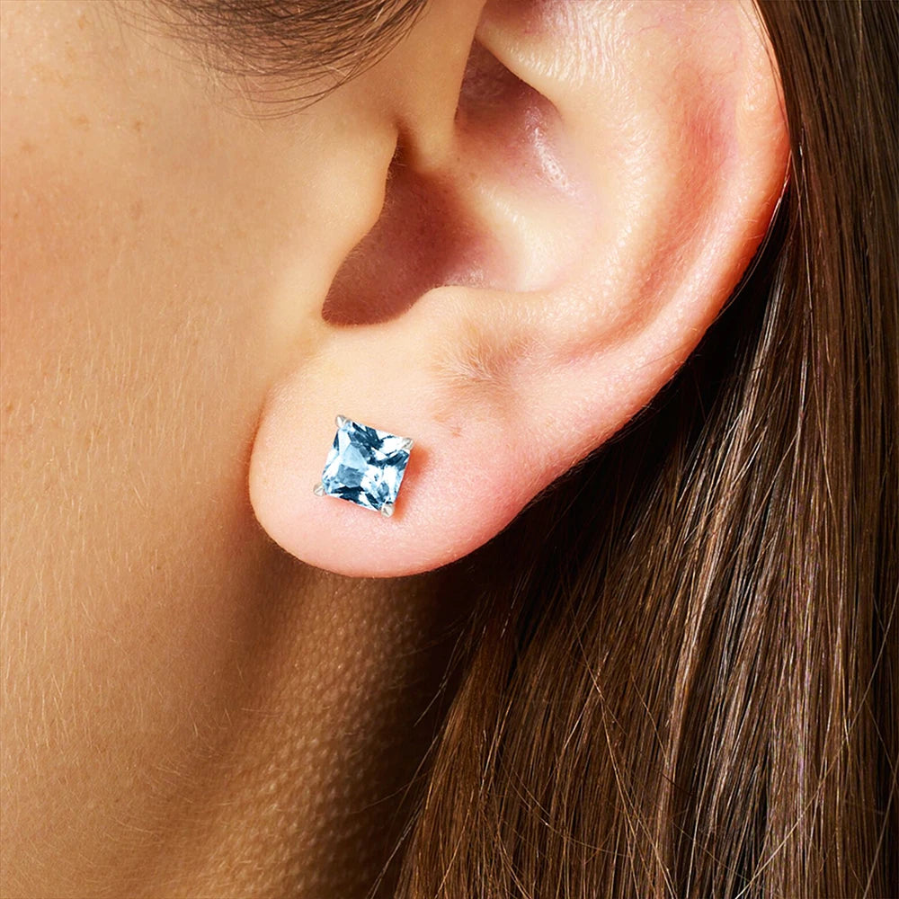 Orange Princess-Cut Zircon Stud Earrings