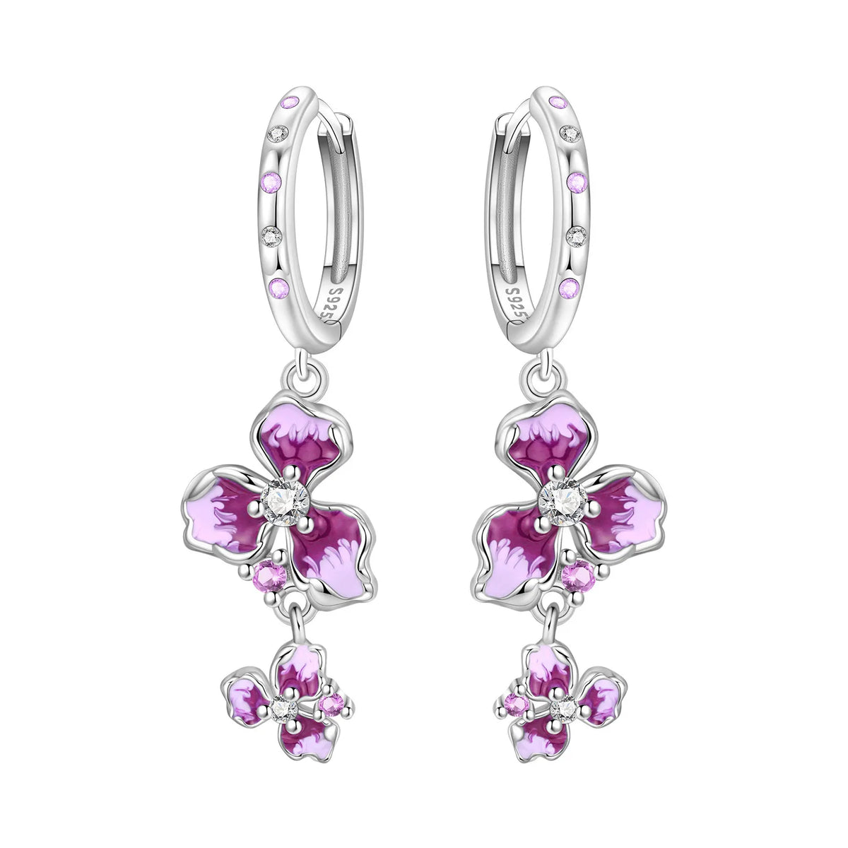Purple Iris S925 Hoop Earrings