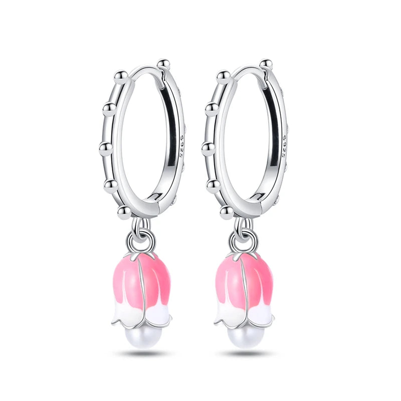 Iris Flower Sterling Silver Drop Earrings
