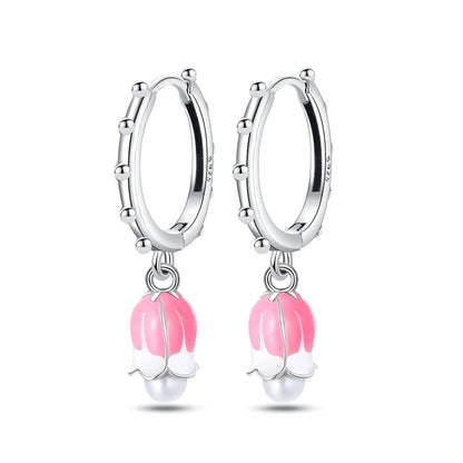 Iris Flower Sterling Silver Drop Earrings