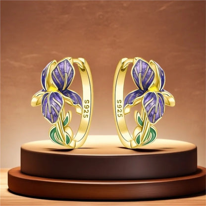 Purple Iris S925 Hoop Earrings