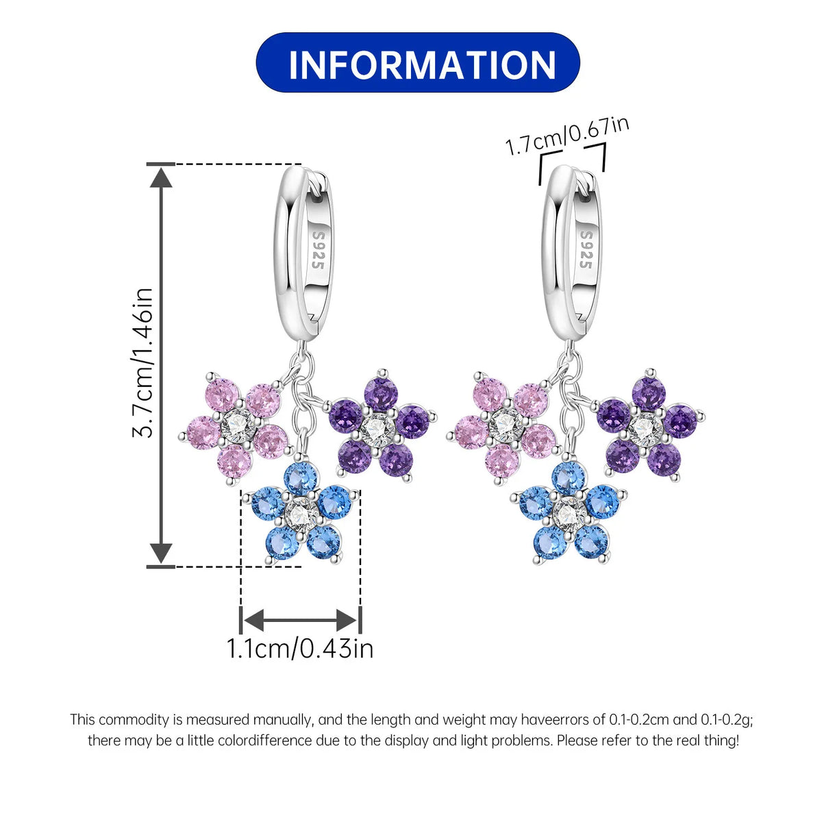 Iris Flower Sterling Silver Drop Earrings