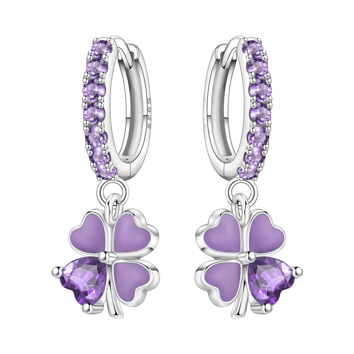 Purple Clover Sterling Silver Drop Earrings