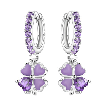 Purple Clover Sterling Silver Drop Earrings
