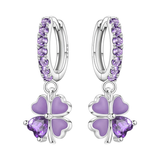 Purple Clover Sterling Silver Drop Earrings