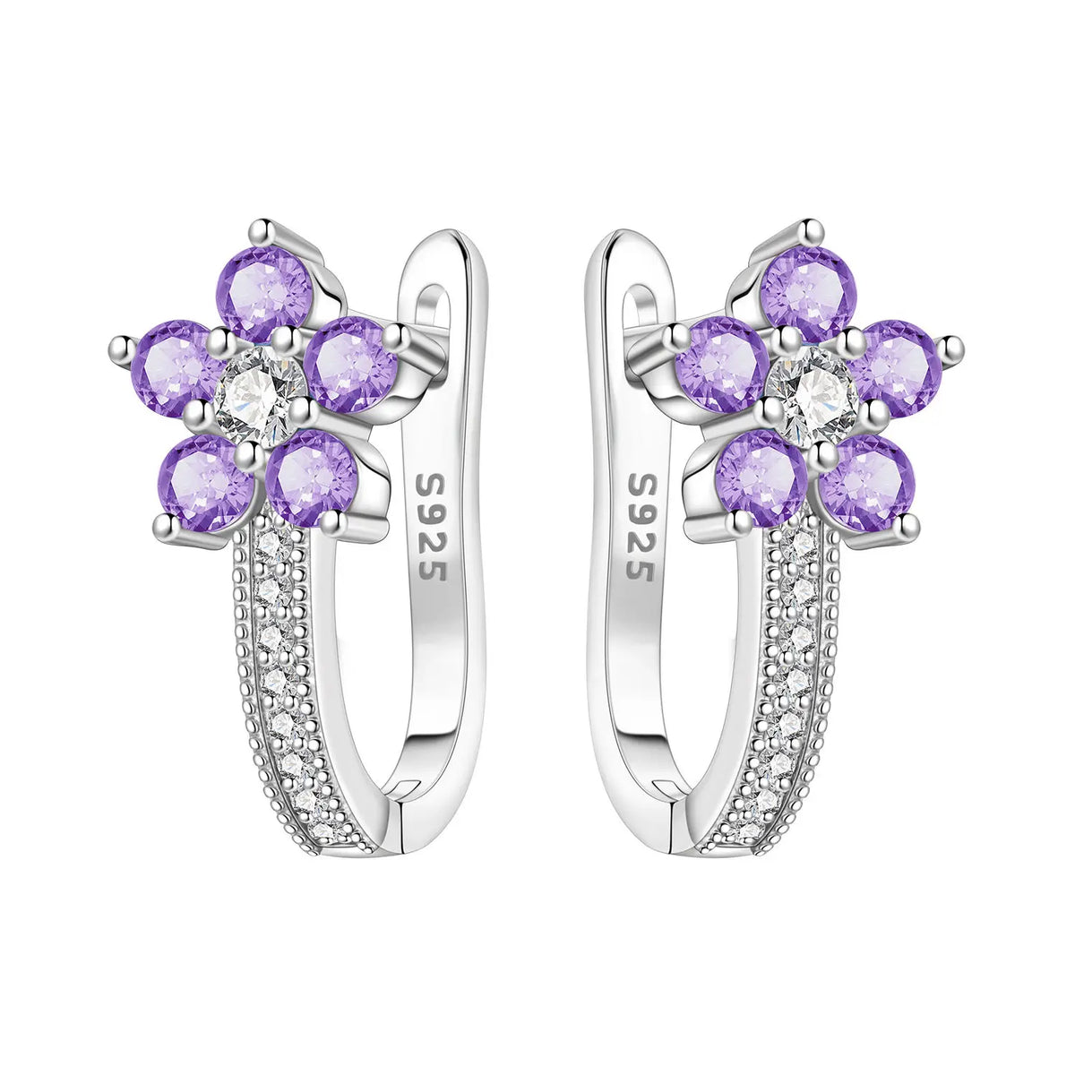 Purple Iris S925 Hoop Earrings