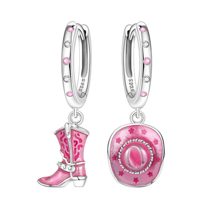 Pink Cowboy Hat & Boots Drop Earrings