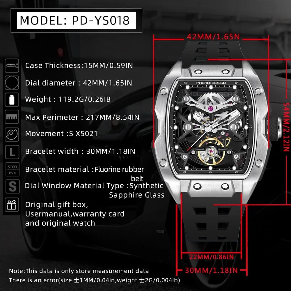 PAGANI DESIGN Tonneau Skeleton Automatic Watch