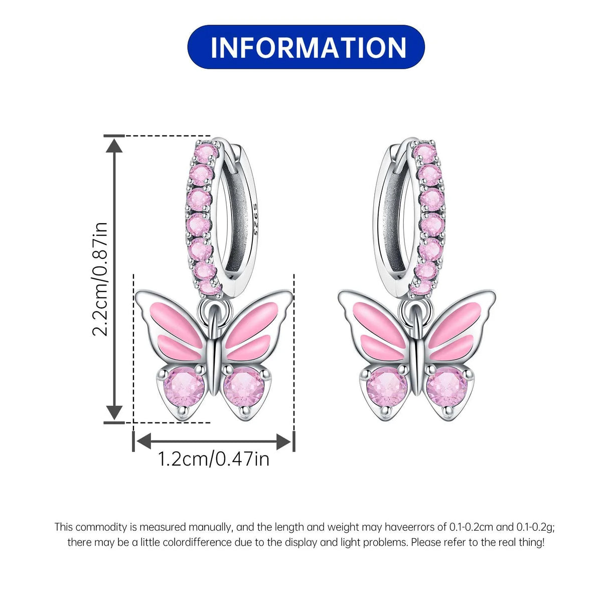 Blue Butterfly Sterling Silver Drop Earrings