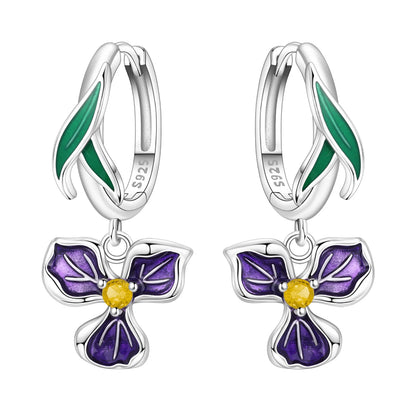 Iris Flower Sterling Silver Drop Earrings