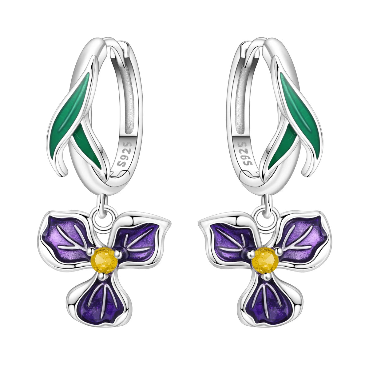 Purple Iris S925 Hoop Earrings