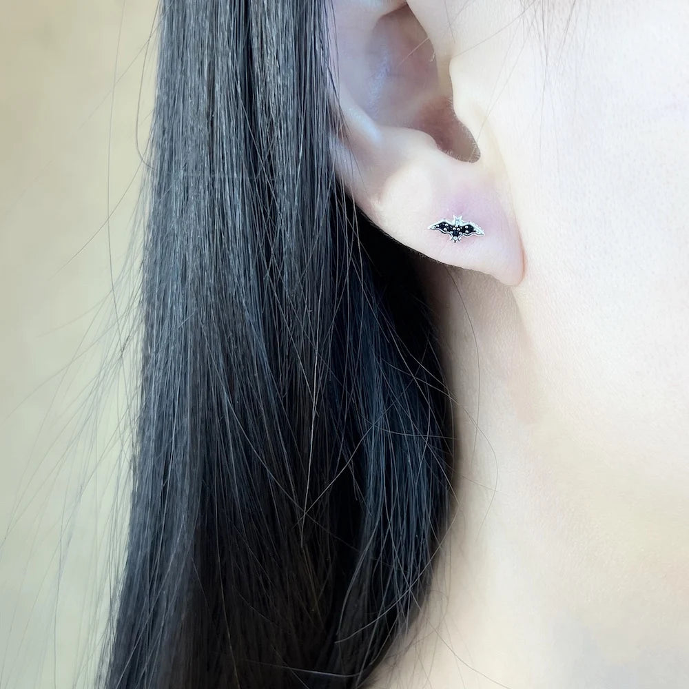 Moonless Night Bat Stud Earrings
