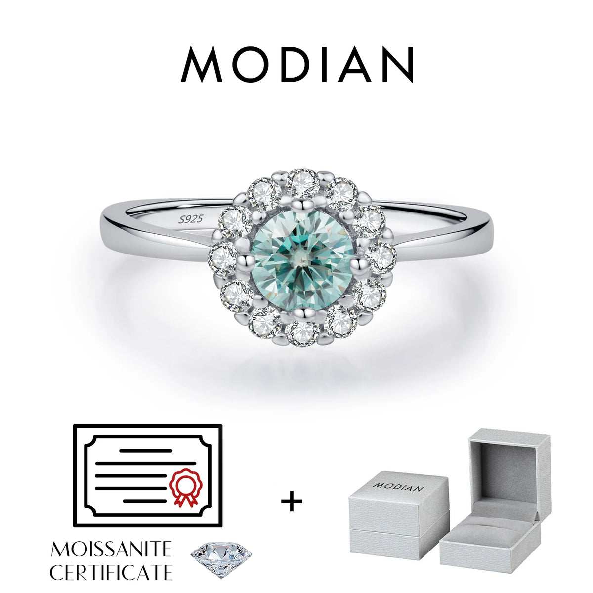 Teal Halo Moissanite Ring