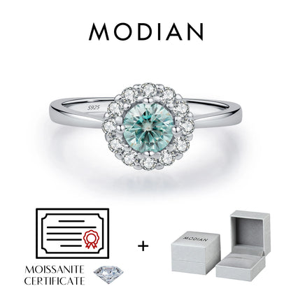 Teal Halo Moissanite Ring