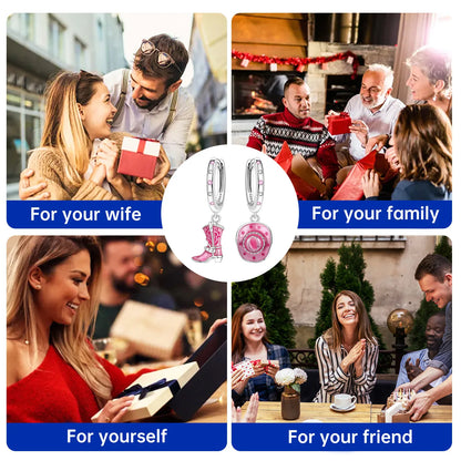 Pink Cowboy Hat & Boots Drop Earrings