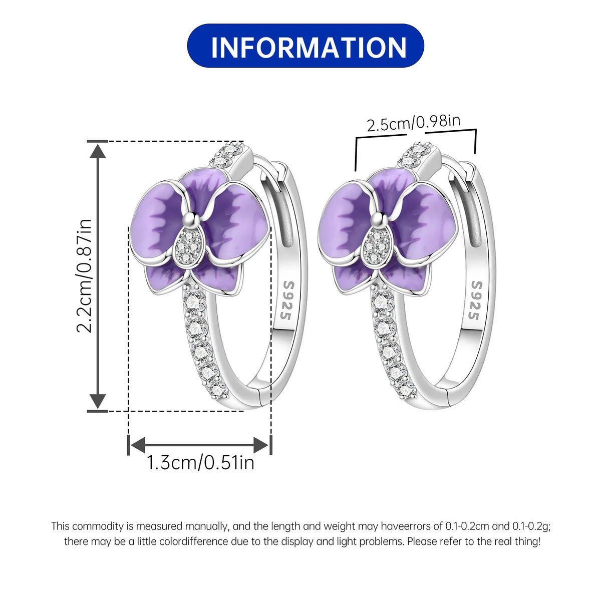 Purple Iris S925 Hoop Earrings