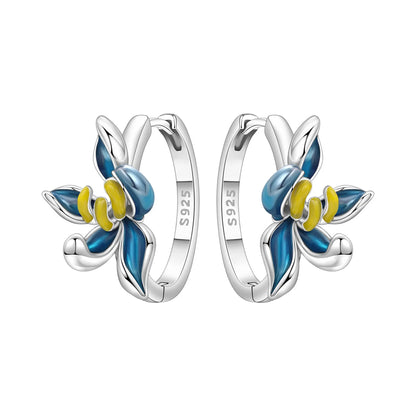 Purple Iris S925 Hoop Earrings
