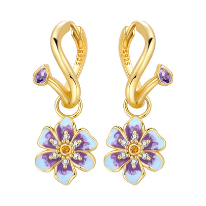 Purple Iris S925 Hoop Earrings