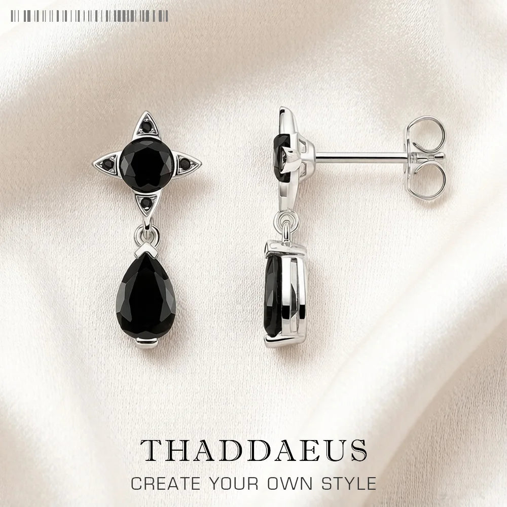 Black Drop Sterling Silver Stud Earrings