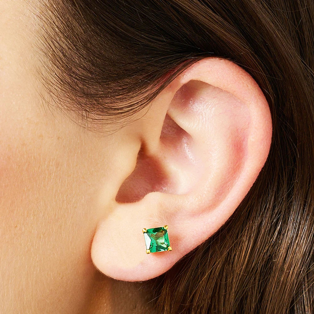 Orange Princess-Cut Zircon Stud Earrings